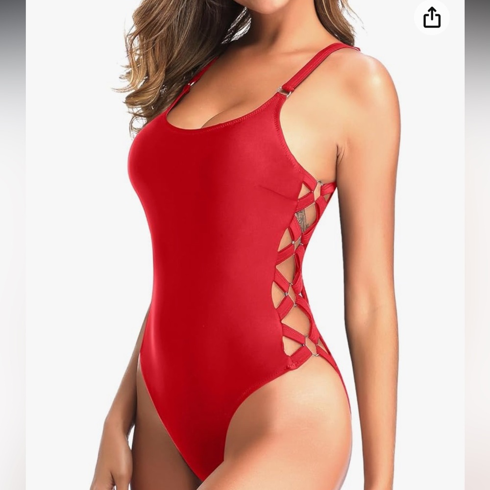 Red Cut Out One Piece Bathing Suit